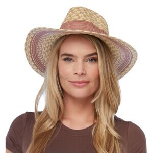 NWT - Multi Marled Straw Panama Hat in Mauve
